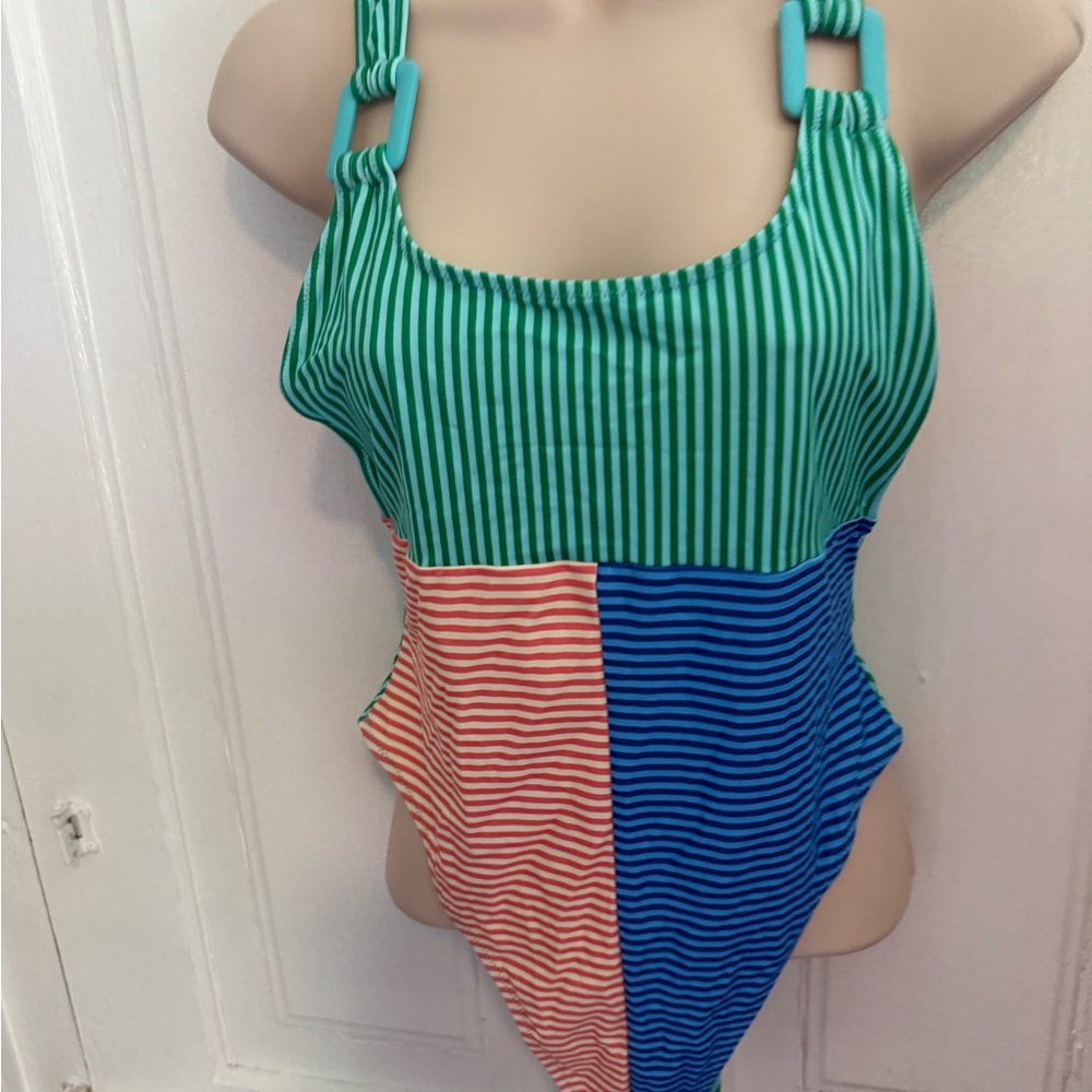 Striped Green and Blue Women’s Swimsuit